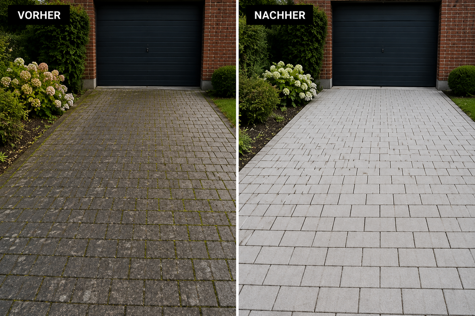 Vorher-Nachher-Beispiel einer Terrassenreinigung
